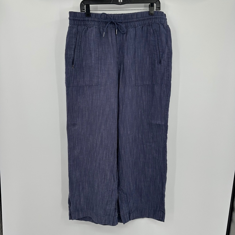 Athleta Cabo Linen Blend Wide Leg‎ Pants Blue Womens L/P Large